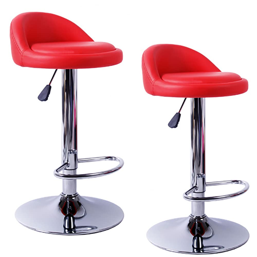 QASet of 2 Bar Stools PU Leather Stool Chair High Stool Chair Adjustable Swivel Bar Chair with Footrest for Kitchen,Bar Counter (Red)