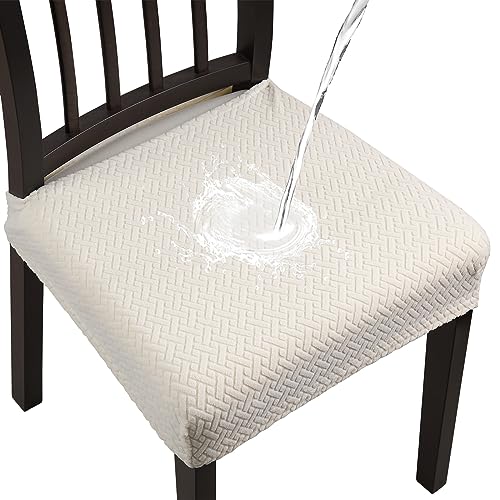 Fuloon Housse de Chaise Imperméable Extensible Gaufrée Jacquard Amovibles Lavables pour Salle à Manger Cuisine Bureau Hôtel (6, Blanc Clair)