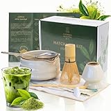 Matcha Kit, Matcha Kit de 7 Piezas, Set te con Batidor Bambu, Cuenco de Té Macha, Cuchara, Reposa Batidor, Colador, Portacucharas, para Amantes del Macha, Ceremonia Tradicional del Té