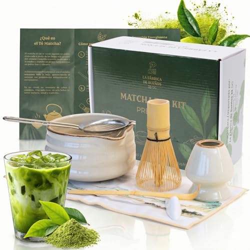 Matcha Kit, Matcha Kit de 7 Piezas, Set te con Batidor Bambu, Cuenco de Té Macha, Cuchara, Reposa Batidor, Colador, Portacucharas, para Amantes del Macha, Ceremonia Tradicional del Té