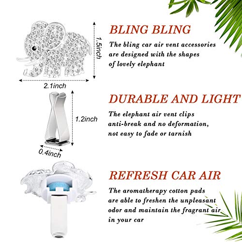 Image of Frienda 4 Pcs Bling Elephant Car Air Vent Clip, Crystal Air Conditioning Outlet Clip, Bling Car Interior Decor Accessories for Women Girls Gifts