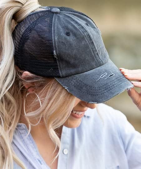 Distressed Ponytail Hats Baseball for Women Messy-Bun Pony Caps - Image 5