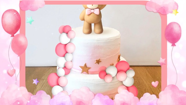 JeVenis Decorazione Torta Orso Rosa - Cake Topper Con Palline Per Baby Shower E Compleanno