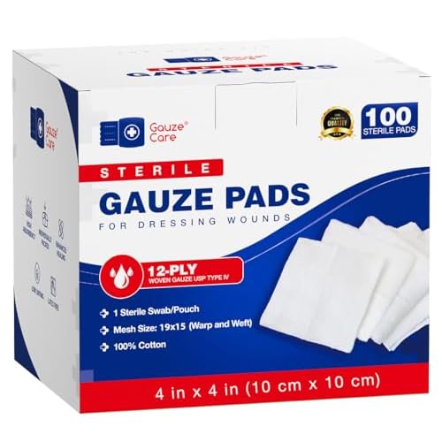 100pc Large Sterile Gauze Pads 4×4 Sterile for Wounds Bulk – 12ply Woven Gauze Sponges 4×4 Sterile – USP IV Breathable Mesh 4×4 Gauze Pads Sterile for Enhanced Absorption – First Aid Medical