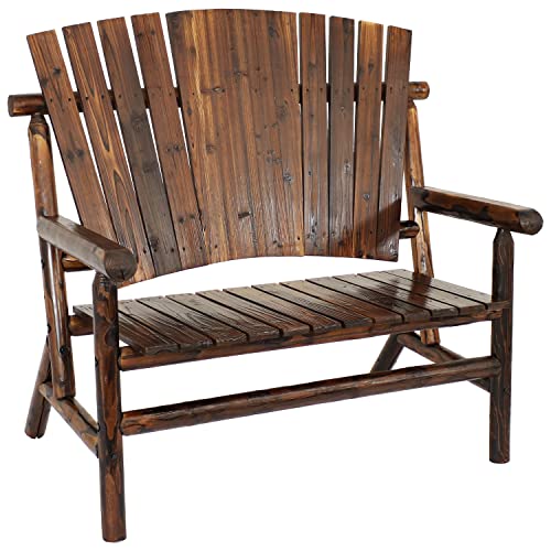 Sunnydaze Rustic Wood Outdoor Bench - Fir Construction With Charred Finish And Clear Lacquer - Comfortable Seating For 2 Adults - Perfect For Front Porch, Garden Or Patio - 51-Inch #TOP12