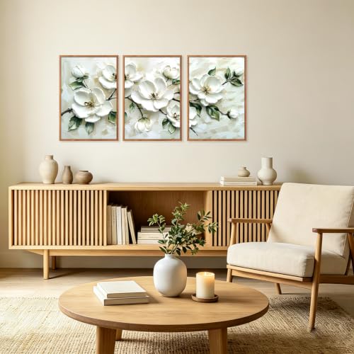 Image of CHDITB Beige Flower Framed wall art set of 3 16X24 Inch
