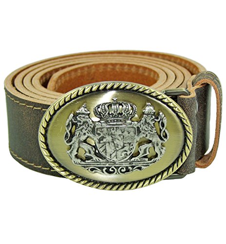 Trachtengürtel mit goldenem Bayern Löwenwappen - Dunkelbraun 95 cm