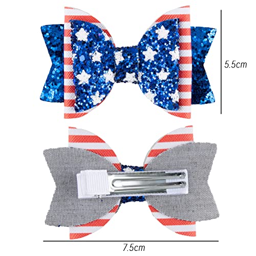 Whaline 4Pcs Seasonal Hair Bow Set Glitter Holiday Bow Clips Valentine's Day St. Patrick's Day Easter Independence Day Hair Pins Heart Shamrock Rabbit Bunny Ear Stars Stripes Hair Barrettes For Girls #TOP1