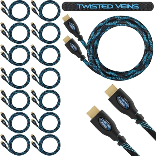 Image of 15-Pack of 10 ft HDMI Cables, Premium Braided Cord, High Speed with Ethernet, Supports HDMI 2.0b 4K 60hz HDR and ARC