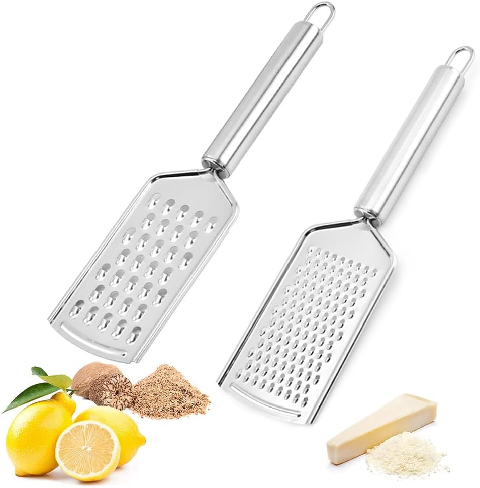Kitchen Graters Stainless Steel, 2 Pieces Handheld Kitchen Graters, Stainless Steel Handheld Grater, Kitchen Graters Cheese Grater, for Lemon, Chocolate, Cheese, Orange, Gingers