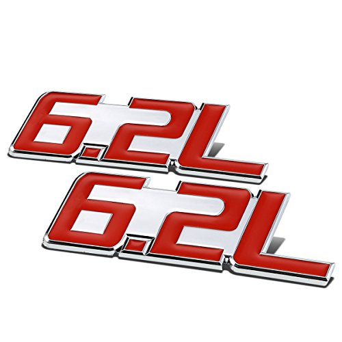 Auto Dynasty 2 x Metal Emblem Decal Logo Trim Badge 6.2L (Red & Silver)