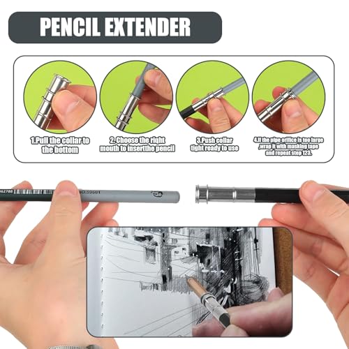 27 Stk Zeichenset Professionell, Zeichenstifte Professionell Sets, Bleistift Set zum Zeichnen Zubehör, mit Kohlestifte zum Zeichnen Sets, Graphitstift Bleistifte verschiedene Härtegrade für Künstler