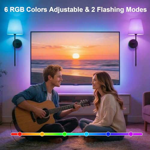 Image of Battery Operated Wall Sconces Set of 2, Rechargeable Wireless Wall Lights with Remote, RGB Dimmable Wall Lamp for Bedroom Wall Decor Living Room Hallway (Black)