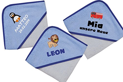 Kapuzenbadetuch mit Ihrem Wunsch-Namen und Wunsch-Motiv - Format: 100x100cm - Das individuelle und kuschelig weiche Badehandtuch für Mädchen