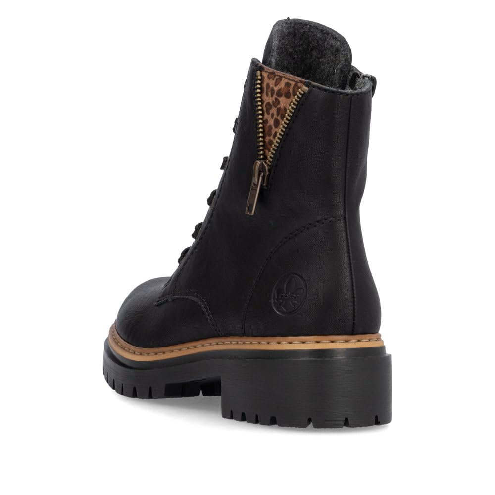 Rieker 72617-00 Damen Schnürboot Synthetik schwarz/Leo schwarz/Leo