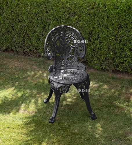 Image of BRISHI Cast Aluminium Garden Patio Seating Chair and Table Set for Balcony Outdoor Furniture with 1 Table and 4 Chair Set (Black)