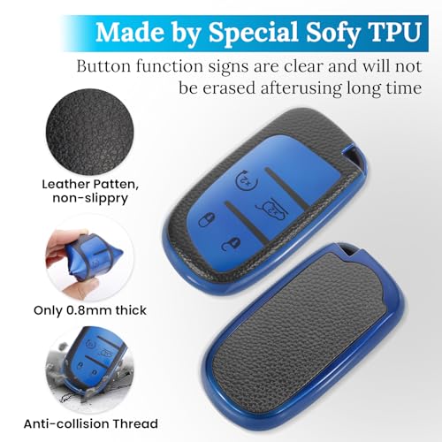 Image of Key Fob Cover for Jeep Renegade, Braided Loop Keychain Case, Blue | Wear-resistant TPU shell, short PU braided loop, daily splash, scratch and drop protection, normal signal use, easy setup