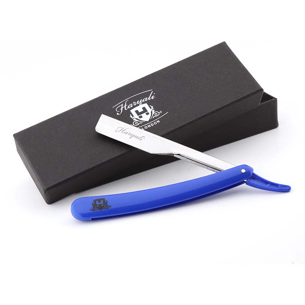 Professional Stainless Steel Straight Razor – Cut Throat Razor with Leather Pouch for Men, Folding Barber Razor for Traditional Wet Shaving, Precision Beard Grooming Tool | Blue Handle