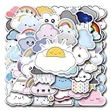 55 Pcs Cute Cloud Rainbow Stickers, 2-3 Inches Waterproof Weather Stickers for Water Bottles, Laptop, Journal, Kawaii Sun Cloud Rainbow Sticker for Teens Boys Girls(Cute Cloud)