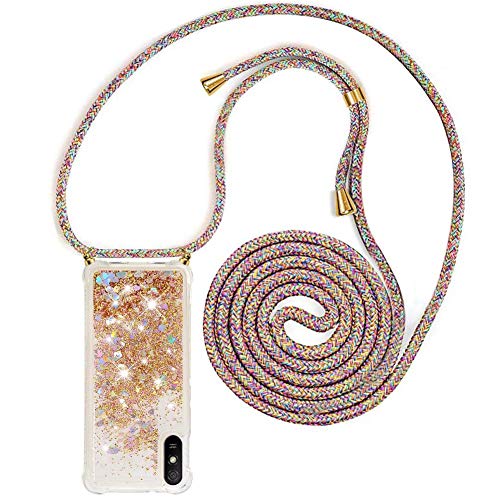 Fundas Para Xiaomi Redmi 9 YuhooTech Funda con Cuerda para Xiaomi Redmi 9A, Carcasa Transparente Glitter Liquida Silicona Case con Correa Colgante...