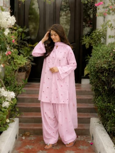 Image of GoSriKi Farshi Salwar Suit for Women | Viscose Blend Embroidered Straight Kurta with Dupatta | Farsi Farasi Parsi Ethnic Outfit | Indian Office Party Traditional Clothing Fashion