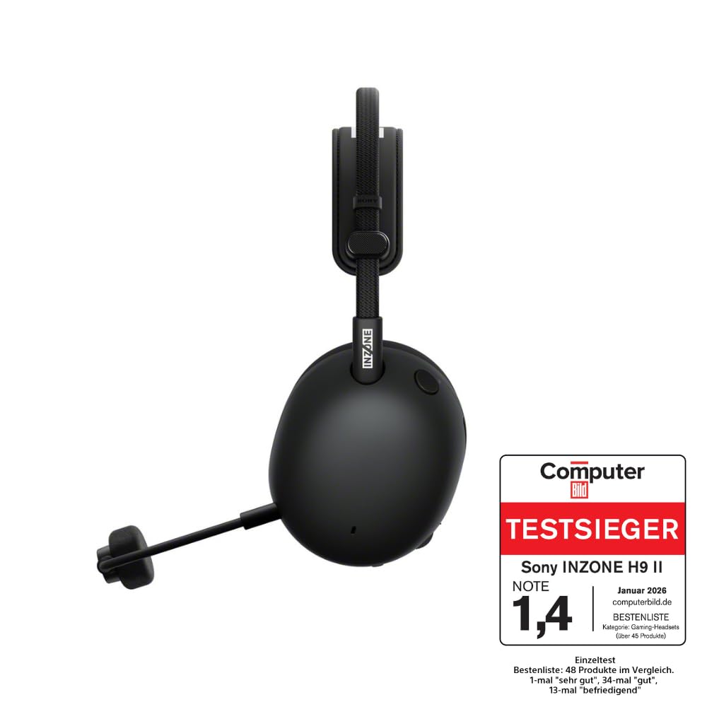 Sony INZONE H9 II Kabelloses Noise Canceling PC-Gaming Headset, Leicht, Anpassbarer Sound-EQ, Abnehmbares Kardioid-AI-Mikrofon, 30h Akku, 2.4GHz & Bluetooth, Soft Case Inklusive, Schwarz