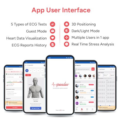 Image of Sunfox Spandan ECG 4.0 with 2 Packet of Electrodes | Portable ECG Machine for Home | Heart Rate Monitor | Medical Grade ECG on Fingertips | Trusted by Doctors | 12 Lead ECG Device | 99.7% Accurate