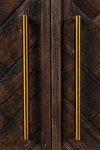 Image of Jofran Acacia Wood Accent Cabinet with 4 Doors and Adjustable Shelves, Mid-Century Modern Storage Cabinet for Living Room, Brushed Brown