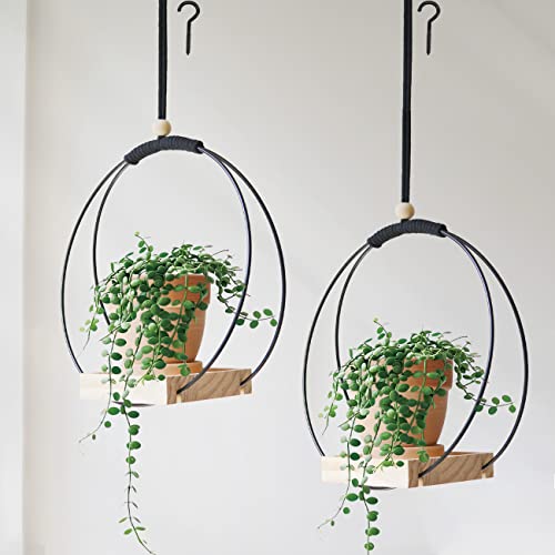 Dravmola Plant Hangers Indoor with Wood Base -2 Pack Boho