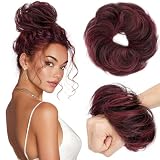 TESS Moño Postizo Voluminoso Extensiones Pelo Natural 23g, Moños Postizos de Pelo Natural Moño Desordenado Coleteros 1P99J# Negro/burdeos