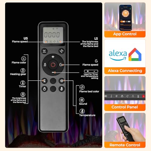 Image of R.W.FLAME 36 inch Recessed and Wall Mounted Smart Electric Fireplace, Alexa /WiFi Enabled, APP Control with Multiple Sound Modes, Adjustable Flame Colors and Speed, Available with Log & Crystal Options