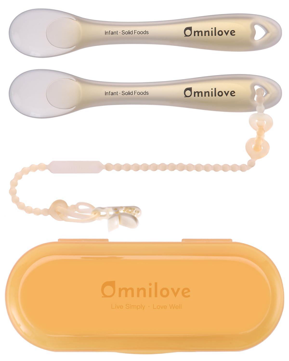 Silicone Baby Spoons 2-Pack with Case, Self Feeding 6 Months, Baby Led Weaning Supplies, Toddler Utensils with Safety Chain, Toddler Essentials, Dishwasher Safe Baby Safety Products