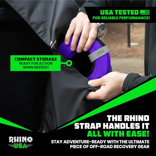 Image of Rhino USA Recovery Tow Strap (2 inch x 20') - 20,024lb Break Strength - Emergency Recovery Strap Tow Rope for UTV, ATV & More - Heavy Duty Towing Strap for Offroad 4x4 Use - Compatible with RZR and Can-Am