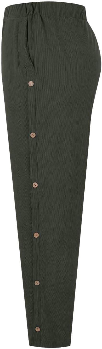 Womens Corduroy Pants Casual Elastic High Waist Straight Leg Button Down Loose Fit Lounge Comfy Trouser with Pockets