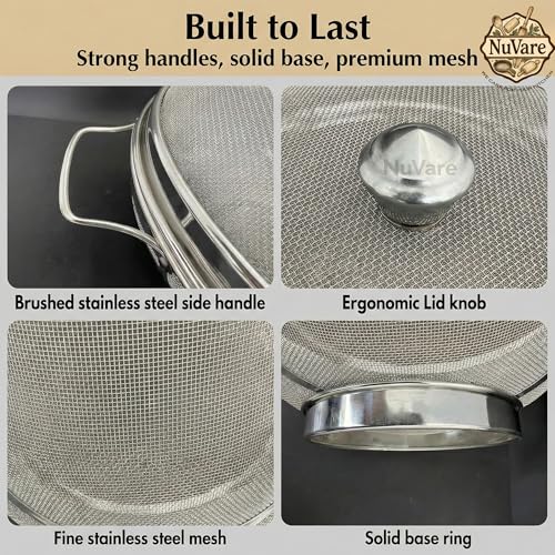 Image of 12 inch Large Fruit Basket for Dining Table | Premium Stainless Steel Fruit Basket with Lid | Multipurpose Mesh Organizer for Kitchen Dining & Home Decor(12 inch Large)