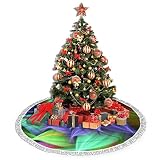 Abstract Floral Christmas Tree Skirt, Xmas Tree Skirt Mat with Tassel for Holiday Wedding Party Deco