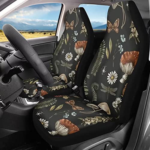 Fuibeng Mushroom Car Seat Covers,2 Pcs,Daisy Dragonfly Butterflies Mushroom Auto Seat Cover Pad For Front,Universal Elastic Vehicle Seats Cushion Automotive Interior Protection Accessories For Women #TOP1