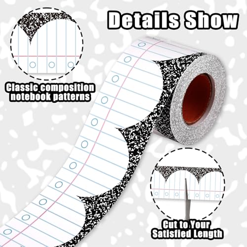 50ft Composition Notebook Bulletin Board Border, Black and White Straight Trim Border with Scalloped Edge Notebook Paper Pattern Classroom Decor for School Office Chalkboard Posterboard Wall Decor - Image 4