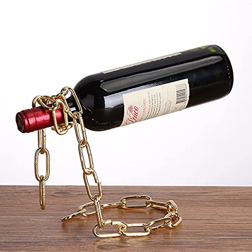 TBWHL Novelty Magic Wine Bottle Holder Floating Steel Link Chain Wine Bottle Rack/Holder - Holds Bottles in The Air(Gold)