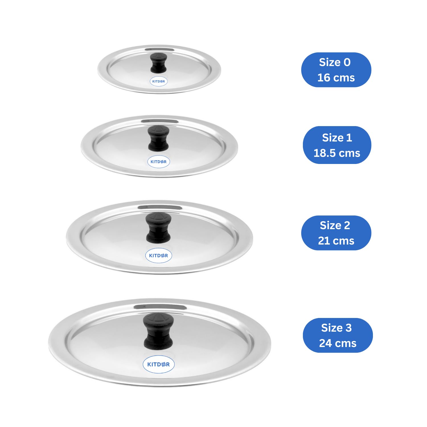 Glossy Steel Lids for Utensils with Knobs | Melt-Free with a Good Gripsteel Lid for Kadai and Other Utensils | Round, Rust Resistant Steel (4 Pcs Set, Small) — Amazon image 2