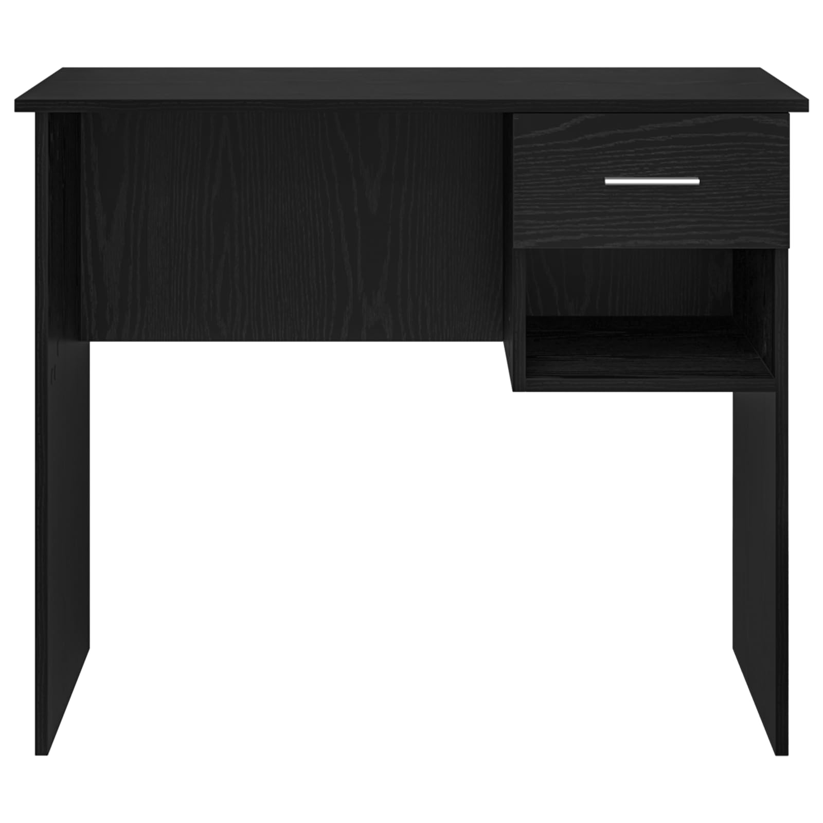 Moderner Schreibtisch mit Lagerung in Schwarzer Eiche 90x49.5x75 cm aus Verleimtem Holz, Stauraum mit Schublade und Regal für Büroorganisation, Robuste Bauweise und Elegantes