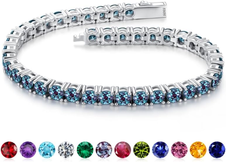 Iefil Tennis Bracelets for Women - Size 6.5" - 7" Sterling Silver Tennis Birthstone Bracelet, Anniversary Birthday Gifts for Women