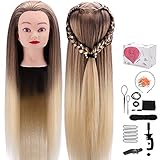 26'' Mannequin Head with Hair, Mcwdoit Cosmetology Manican Manikin Head Human Hairstyles Hairdressing Practice Training, Doll Head + Hair Styling Kit