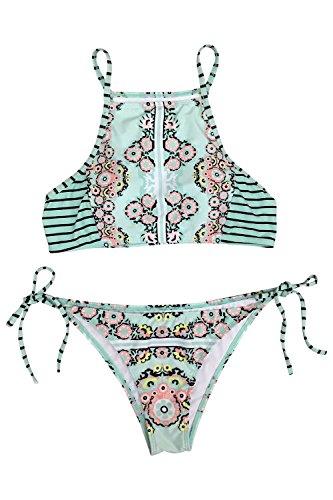 CUPSHE Fashion Women's Garden Fresh Printing Tank Padding Bikini Set (M) Multicolor