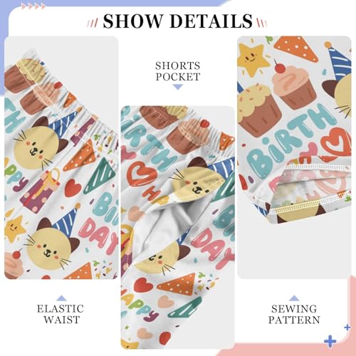 Happy Birthday Cat Boys Long Pants Soft Trousers Elastic Waist Kids Lounge Bottoms with Pockets S-XL4