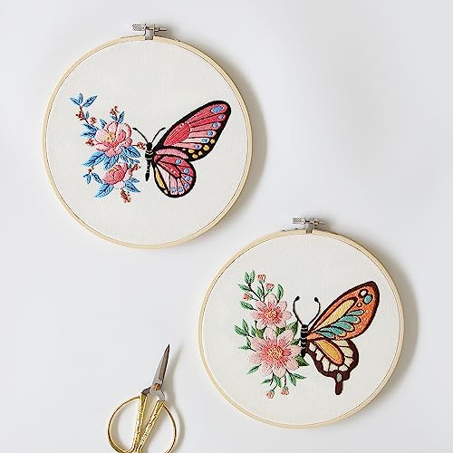 Image of Bonroy 4 Sets Embroidery Kit for Beginners,Embroidery Art Craft Handy Sewing Include Clothes with Pattern,Embroidery Hoops, Instructions,Color Threads Needle (Butterfly) (CX-55)