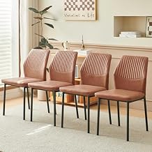 Homedot Dining Chairs Set of 4, Modern Mid-Century Kitchen Chairs Upholstered Leather PU Brown Living Room Chairs Comfortable, Metal Legs