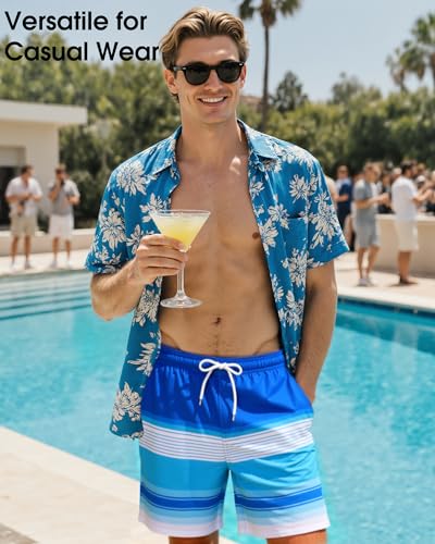 Image of Mens Swim Trunks with Compression Liner 2 in 1 Quick Dry Swimming Shorts Swimwear Bathing Suits with Pockets