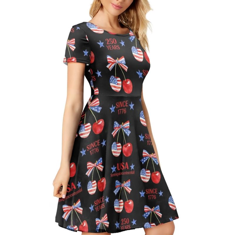 Image of Irisjudy T Shirt Dress for Women Short Sleeve Girls Short Sleeve Dress Plus Size, O Neck Knee Length Midi Dress for Ladies