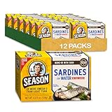 Season Sardines in Water - No Salt Added, Wild Caught, 22g of Protein, Keto Snacks, More Omega 3's Than Tuna, Kosher, High in Calcium, Canned Sardines - 4.37 Oz Tins, 12-Pack